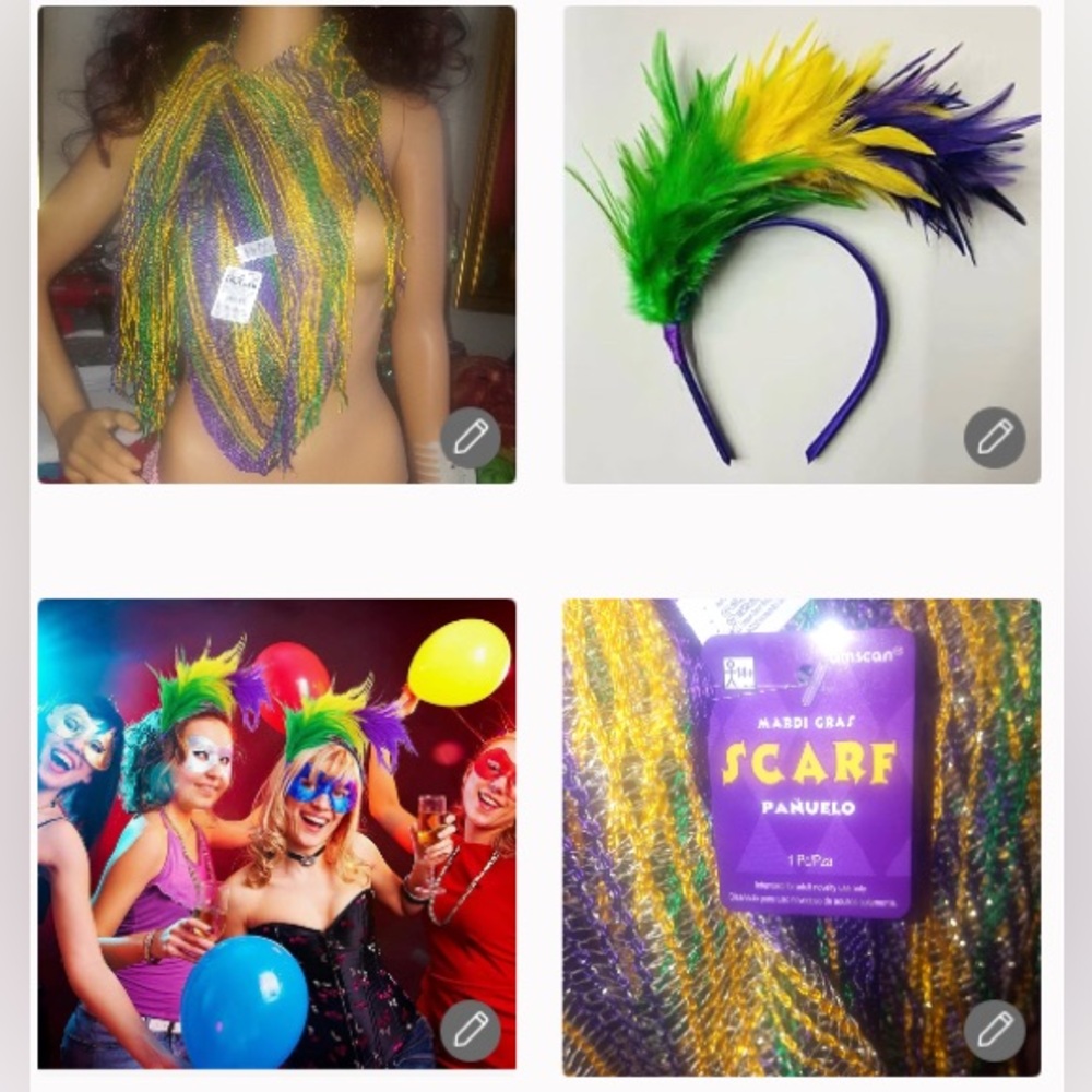 2pc Mardi GRAS Colorful Feather Headband and Scarf Set NEW